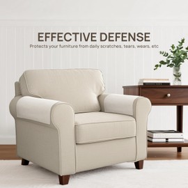 SMABU Couch Arm Covers Sofa Arm Covers Linen Blend Textured 2 Pcs Washable Armrest Cover aganist Pet Scratch Stain Protect and Decorate Recliner Armchair W20 x L24, Cream