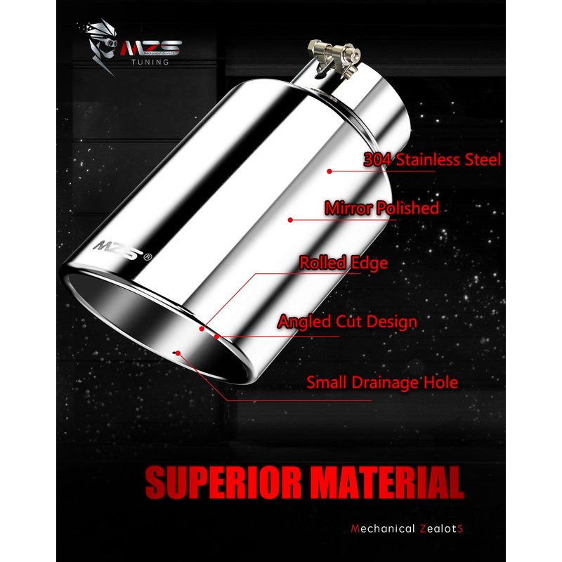 MZS Exhaust Tips, Stainless Steel 4" Inlet 8" Outlet 15"