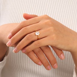 FUNEIA Cubic Zirconia Gold Rings for Women Non Tarnish Trendy Dainty 14K Gold Plated Stackable Princess Cut Fake Engagement Ring Set Diamond Wedding Promise Rings for Her Jewelry Size 6 7 8 9 10 11