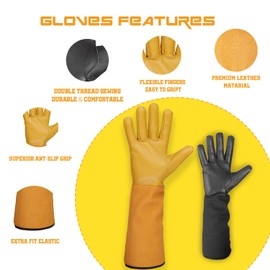 Leather Gardening Gloves For Women Men - Heavy Duty Work Gloves Men Women - Dexterity Gloves – Thorn Proof Safety Gloves garden gloves women Men mechanic gloves builders gloves (Black Long, Large)