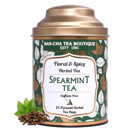 Sancha Tea Boutique, Spearmint Tea, Caffeine Free Herbal Tisane, 25 Pyramid Bags, With Cloves & Lemongrass, Calming & Refreshing Herbal Tea