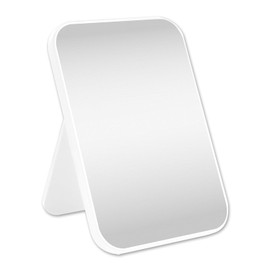 HGUEB 8 Inch Desktop Makeup Mirror, Foldable Portable Princess Mirror with Stand,Table Desk Standing Cosmetic Mirror Wall Hanging Dual-Purpose Square Mirror White