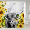 Highland Cattle Shower Curtain Girls Sunflower Highland Cow Marble Print