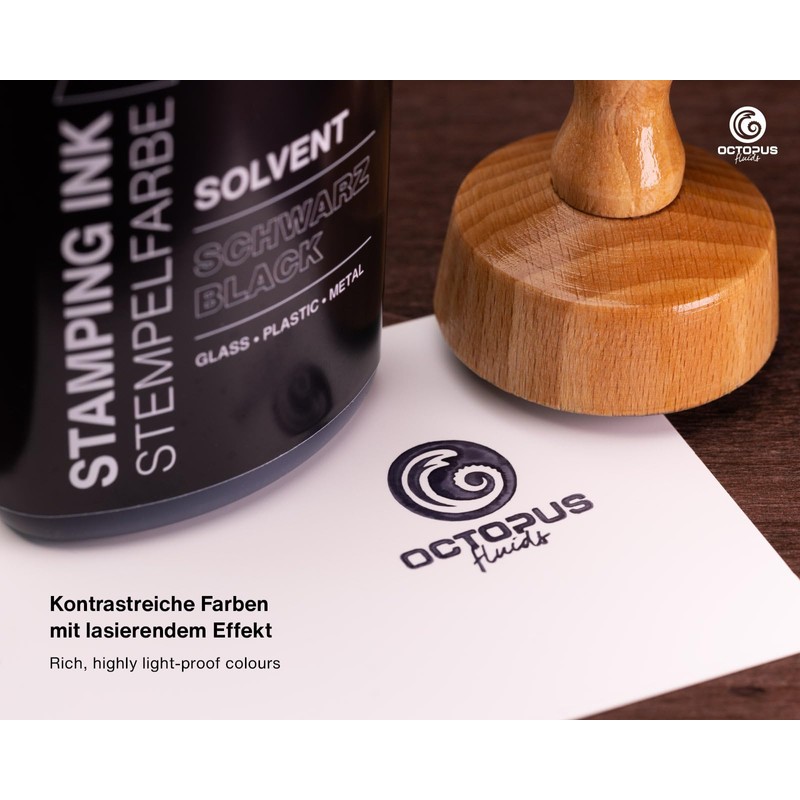Octopus 50 ml Solvent Stamp Ink, Black, Waterproof Solvent-Based for