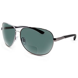 In Style Eyes C Moore Bifocal Sunglasses - Metal Frame Bifocal Polarized Sunglasses - Polarized Aspheric Lens - Pewter - 2.0x