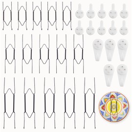 Paquete de 15 ganchos decorativos de 6/8/10 pulgadas para la pared, ganchos invisibles de acero inoxidable para exhibición con ganchos de pared, para plato/plato/imagen (negro)
