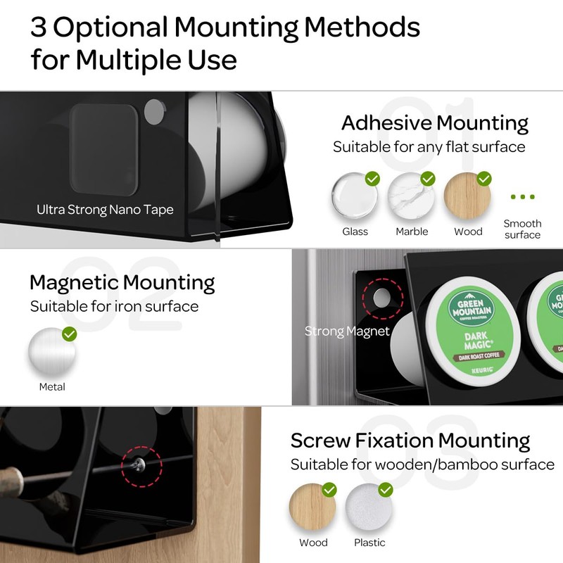 LifeMoreasy K Cup Holders, Acrylic Coffee Pods Organizer Stand Magnetic