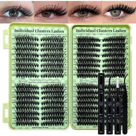 Lash Clusters Kit Wispy DIY Lash Extension Kit 640pcs Cat Eye Lashes Volume Cluster Eyelash DIY Lashes at home or Travel with Lash Bond and Seal,Lash Tweezers(Cat Eye 30D+40D+50D+60D Lash Kit)