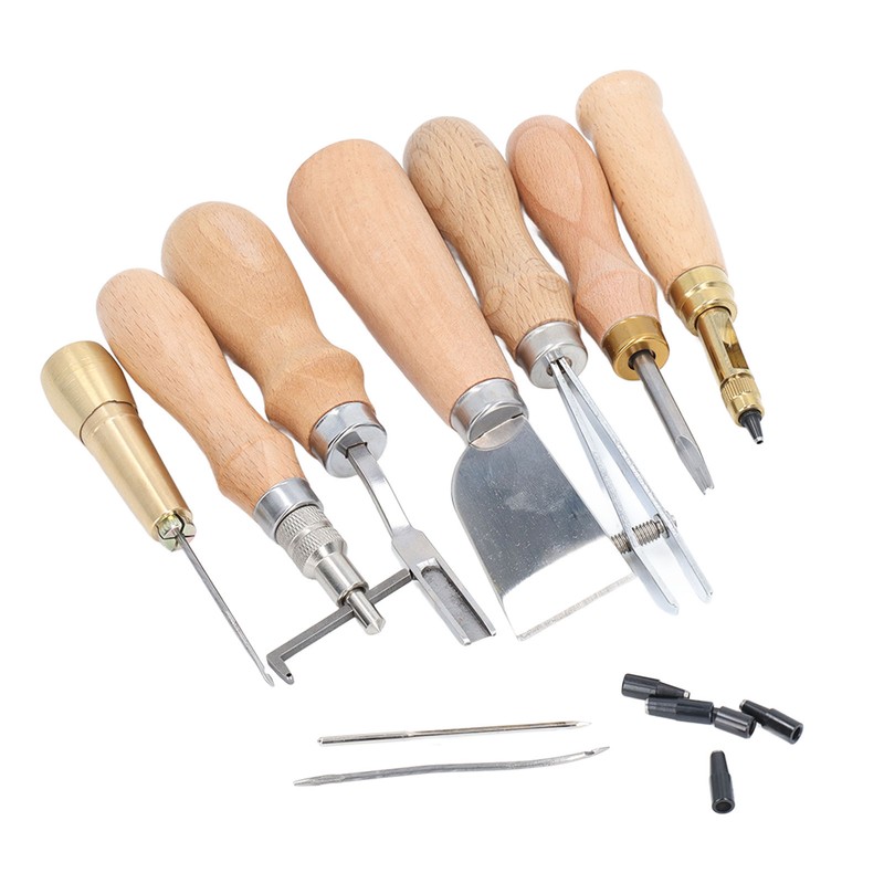Leather Working Tools Set Log Color Curved Handle DIY Hand