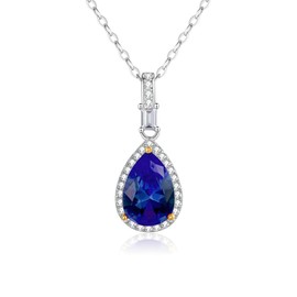 Gryrigns Lab-Created Sapphire Necklace for Women, Royal Blue Pear Shape Synthetic Gemstone 925 Sterling Silver, September Birthstone Pendant Necklace, Adjustable Chain up 19"