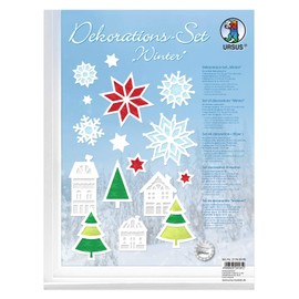 Ursus 21760099 Winter Decoration Set, 8 Sheets Photo Cardboard, White, Approx. 24.8 x 33 cm, Lasered in Various Designs, 8 Sheets of Tracing Paper in 5 Different Colours, Includes Craft Instructions