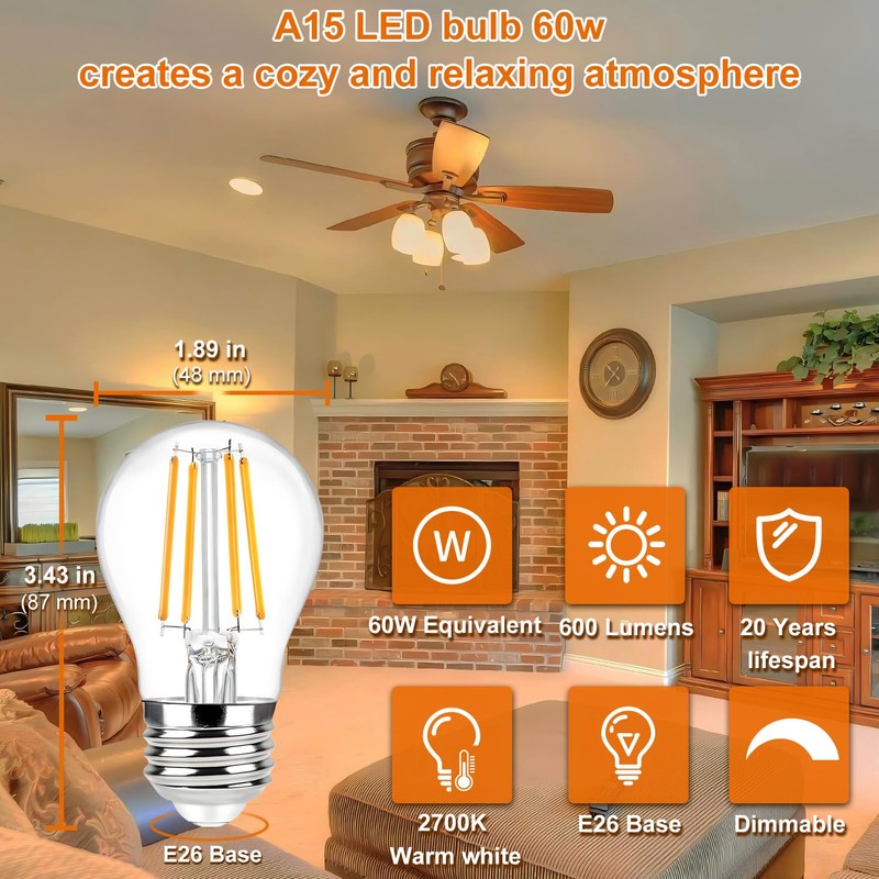 Vinaco A15 LED Bulb 60w, 4 Pack Dimmable No Flicker