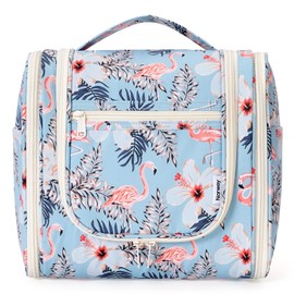 Narwey Large Striped Toiletry Bag for Men and Women, Large Hanging Toiletry Bag, Children's Cosmetic Bag, Wash Bag for Girls (Aqua Flamingo (Large)