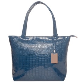 Womens Crocodile Large Tote Handbag Purse Shoulder Bag Travel Satchel Handbag (Blue)