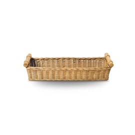 The Basket Lady Long Narrow Pole Handle Wicker Basket, Small, 17 in L x 5 in W x 5.25 in H, Sandstone