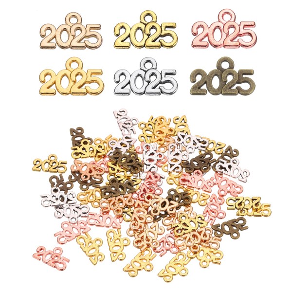 MECCANIXITY 60pcs 2025 Graduation Year Charm 3D Metal Tassel Year