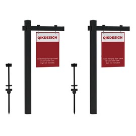 Qikdesign Vinyl PVC Real Estate Sign Post with Flat Cap 6' Tall - Black Commercial Grade Yard Sign Holder - 36" Arm Holds Up to 24" Sign (No Sign), 2-Pack