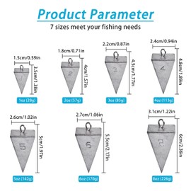 Pyramid Sinkers Weights Bullet Fishing Sinker for Surf Fishing Catfish Assorted 4 Size 1oz,2oz,3oz,4oz