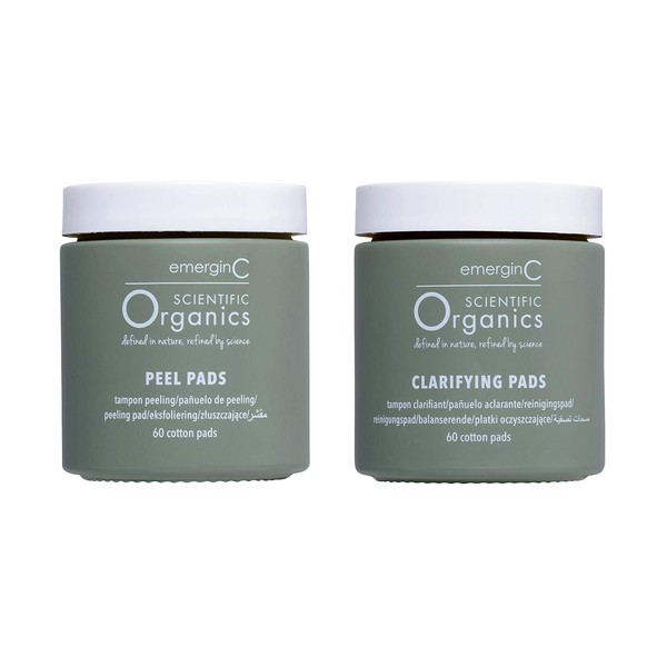 emerginC Scientific Organics At-Home Facial Peel + Clarifying Kit - Exfoliating Facial Peel Pads to Help Minimize the Appearance of Fine Lines, Wrinkles + Large Pores (60 Treatments)