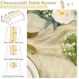 Cekene 1PC Cheesecloth Table Runner Beige 90x400cm Gauze Fabric Table Runner Long Rustic Sheer Tablecloth Runner Washable Table Cloth Decoration for Wedding Holiday Party Baby Bridal Shower Arch