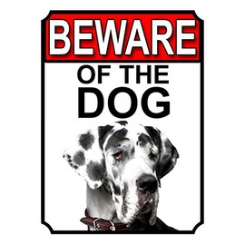 BEWARE OF THE DOG METAL GATE SIGN GREAT DANE 200MM X 150MM (1140H1)
