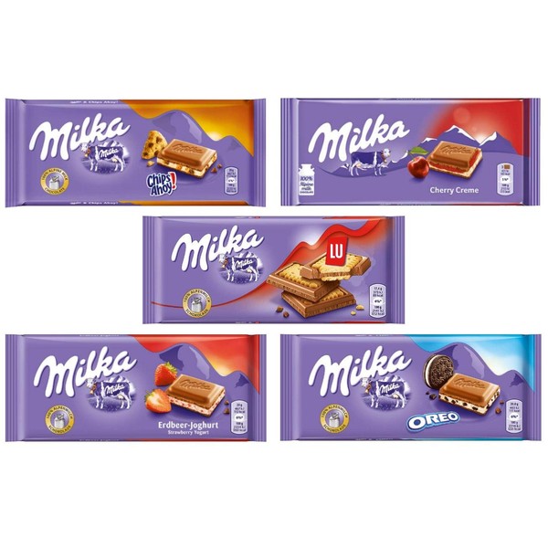 Milka Chocolate Bars Assorted Bundle of 5 Full Size Bars (Preselected)