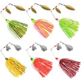 Bass Fishing Lures Spinner Bait Kit, 6pcs Bass Spinnerbaits Lures Hard Metal Spinner Bait Topwater Fishing Lure Buzzbait Swimbait for Pike Trout Salmon