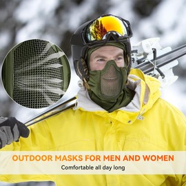 Qavctw Ski Mask for Men Women, Outdoor Face Mask Anti-Fog Glasses, Balaclava Ski Mask with Mesh Mouth Guard, Tactical Mask with Full Face Protection for Outdoor Skiing, Snowboarding, Motorcycle Riding