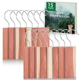 ESRICH Cedar Blocks for Clothes Storage,15 Pack with Metal Hooks,100% Natura Cedars Wood for Closets,Cedars Planks with Sandpaper,Cedar Chips for Closets and Drawers