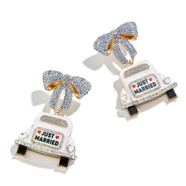 BaubleBar Honeymoon Bound Earrings - Fun Just Married Statement Earrings, Bridal Earrings, Wedding Earrings, Stud Earrings for Women, Novelty Earrings for Women, Themed Earrings - White/Gold