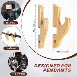 6 Pcs Sword Hook Wall Mount Samurai Sword Hanger for Wall Adjustable Wood Blade Rack Decorative Katana Holder Martial Art Weapon Stand Display with 6 Nail for Saber Tanto Rapier Cosplay(Bamboo Color)