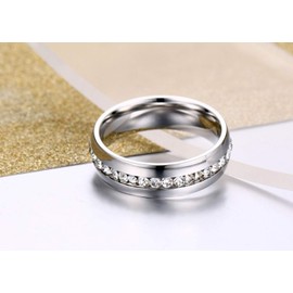 HIJONES Schmuck Damen Edelstahl Einreihig Diamant Ring Größe 57 (18.1) (Silber)