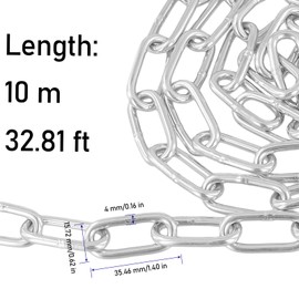 KINJOEK Stainless Steel Link Chain, 5/32 Inch x 32.8 Feet Heavy Duty Metal Proof Coil Chain, Silver Hanging Loop Chains for Guardrail, Lifting Chain