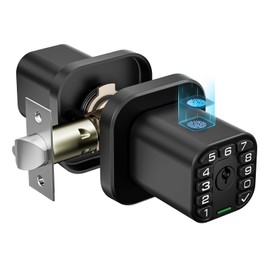 Richelock Fingerprint Door knob, Smart Biometric Door Lock with Keypad, Keyless Entry Code Door Knob, Waterproof & Weatherproof, Auto Lock,Voice Navigation, for Bedroom, Gate,Office -Matte Black