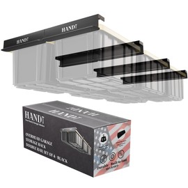 HANDT Overhead Garage Storage Rack, Connectable Heavy Duty Metal Ceiling Rails for Garage Storage Organization Shelving System, Hanging Racks for Tote Containers, Supports Up to 6 Bins, 4 Sets Black