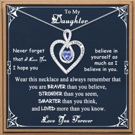 JoycuFF Daughter Birthday Gifts Ideas from Mom Dad, To My Daughter 925 Sterling Silver Love Heart June Birthstone Necklace for Women, Mother's Day Christmas Birthday Gifts for Daughter