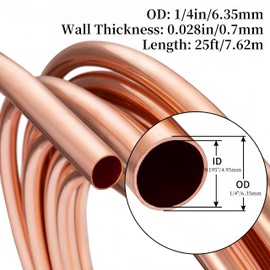 BELLA BAYS Copper Tubing 1/4" OD x 0.195" ID x 25 ft, 99.9% C12200 ASTM B280 Refrigeration ACR Tubing Seamless Soft Coil Round T2 Pure Copper Tube for HVAC System, Refrigerator, Industry, DIY