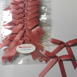 Weststone 25pcs 2 1/2" Solid Cinnabar Satin Fabric Pre-Tied Ribbon Bows for Cello Bags