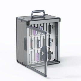 Glosen 24 Slots Cell Phone Locker, Portable Phone Storage Cabinet Pocket Chart Locking [Wall Mounted] [Aluminum Alloy] Lock Box with Handle for Classroom Office Exam (Black)