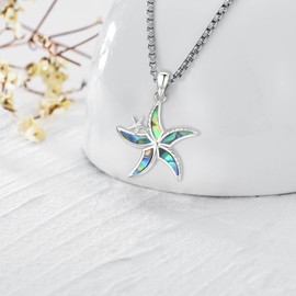 LOOVE Sterling Silver Abalone Shell Starfish Necklace - Blue Starfish Pendant for Women