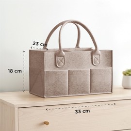 Bolsa Organizadora para Pañales de Bebé 18x33x23cm, Cesta Organizadora de Fieltro con 8 Bolsillos Externos y 3 Compartimentos, Canasta Organizadora para Pañales, Toallitas y Accesorios de Bebé