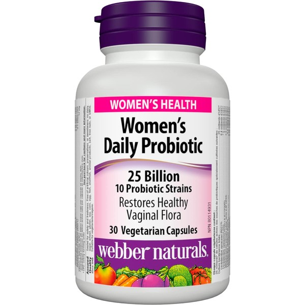 Webber Naturals Probiotic Women’s Daily, 25 Billion Active Cells, 10 Probiotic Strains, 30 Capsules, Helps Restore Healthy Vaginal Flora, Vegan