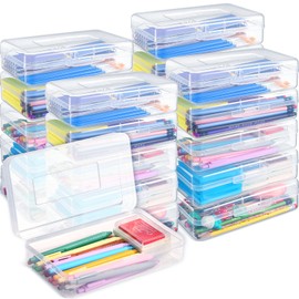 Patelai 24 Pack Pencil Box for Kids 8.3x4.7x2.4 Plastic Clear Pencil Case Bulk Crayon Boxes with Snap Tight Lids for Classroom School Students(Transparent)