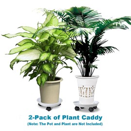 JzNova 2 Pack of Plant Stand Rolling Caddy with Wheels, Movable Flower Plant Pot Pallet, Indoor Outdoor Planter Tray Dolly, White