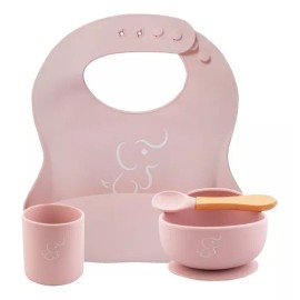 Papu Baby Set Papu Baby De 1 Babero, 1 Vaso Y 1 Plato Hondo/bowl Color Rosa pálido
