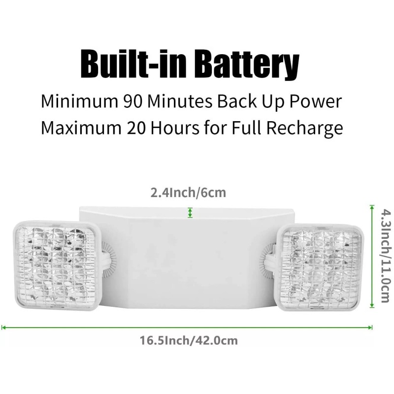 JW LIGHTING LED Emergency Light Commercial Adjustable 2 Head Battery