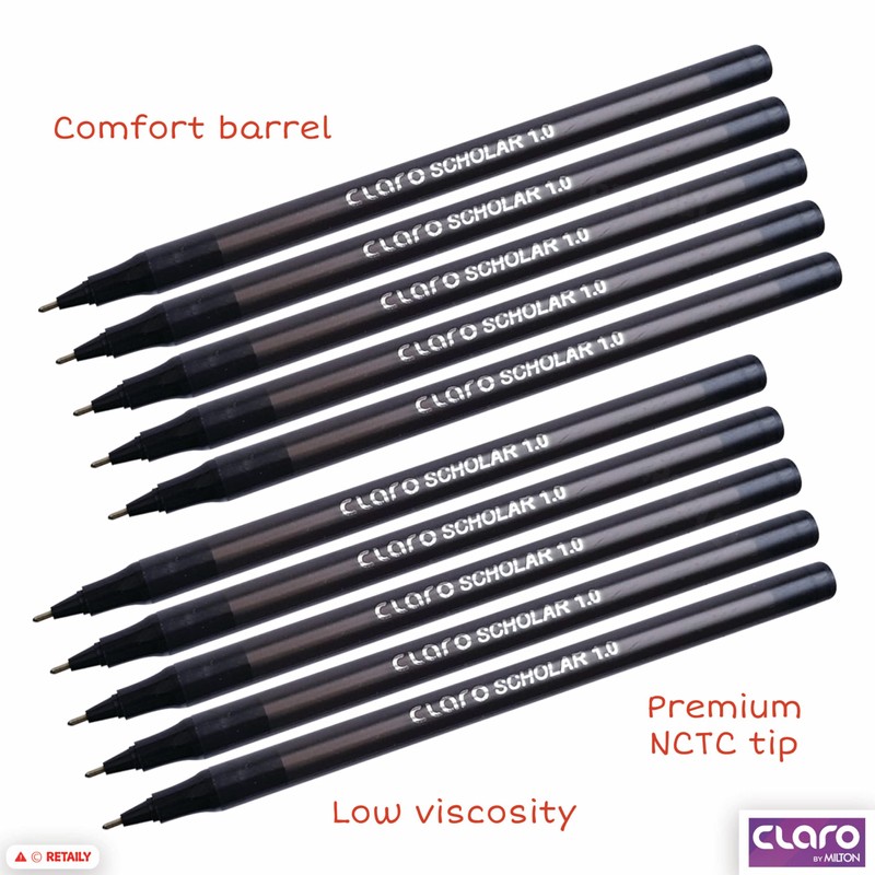 CLARO Scholar Ballpoint Pens, BLACK, Medium Point (1.0mm), Pack of