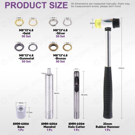 Swpeet 80Pcs - 40Sets 3/10" (8mm) Hole Grommets Thicken 4 Colors Metal Grommets Eyelets Grommets and 3Pcs Setting Instal Tool, Rubbe Soft Mallet for Repairing Canvas, Leather