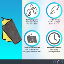 NYVI NYVIClean Professional XXL Microfibre Cloths Set of 2 60 x 30 cm with 600 GSM - Absorbent, Gentle Soft, Lint-Free - Paint-friendly Polishing Cloths for Car and Motorcycle - Polishing Cloth