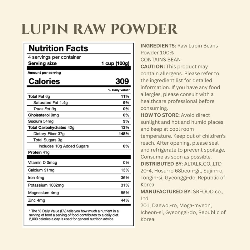 Lupinery LUPIN BEAN MEAL FLOUR for baking and cooking NON-GMO/GLUTEN